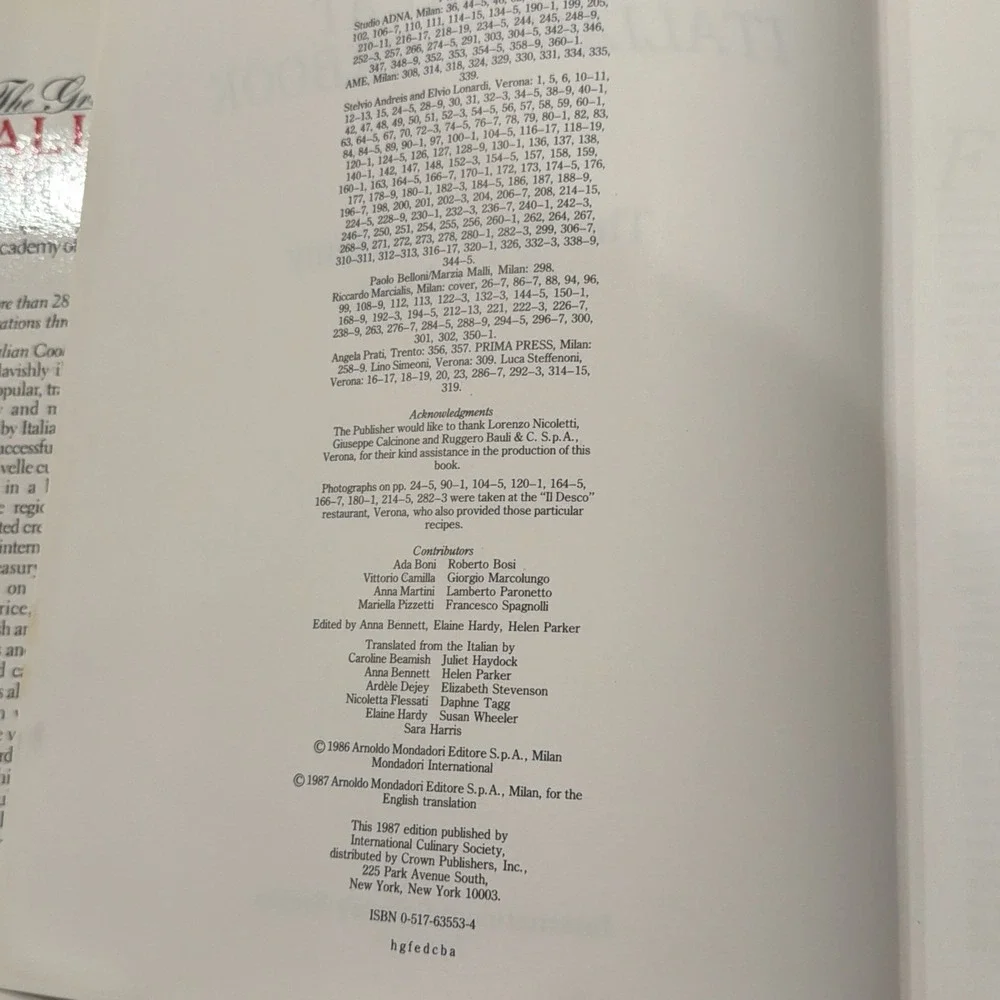 The‎ Great Italian Cookbook Hardcover Dust Jacket 1987